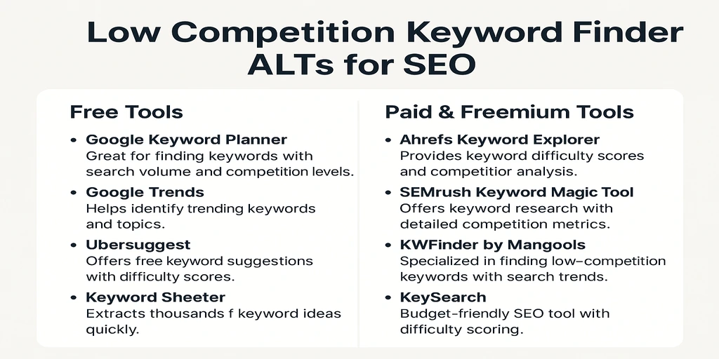 Low Competition Keyword Finder tools