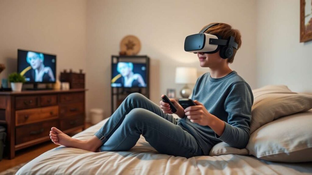 Youth using Meta Quest 3 Lite in bedroom