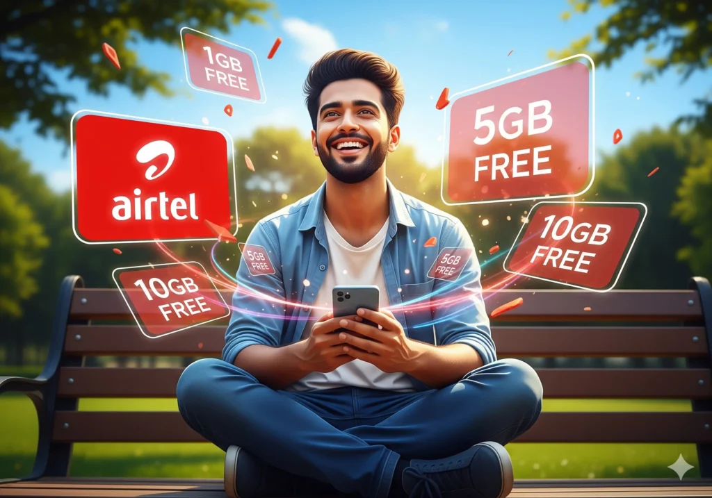Indian Airtel user enjoying free internet data on mobile