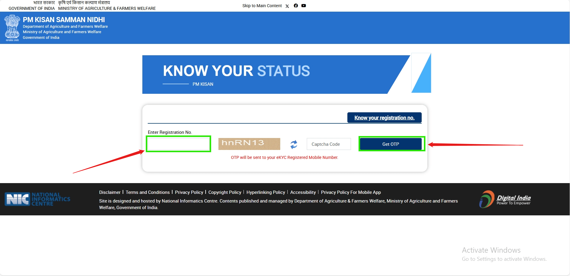 PM Kisan application status checker showing pending farmer registration